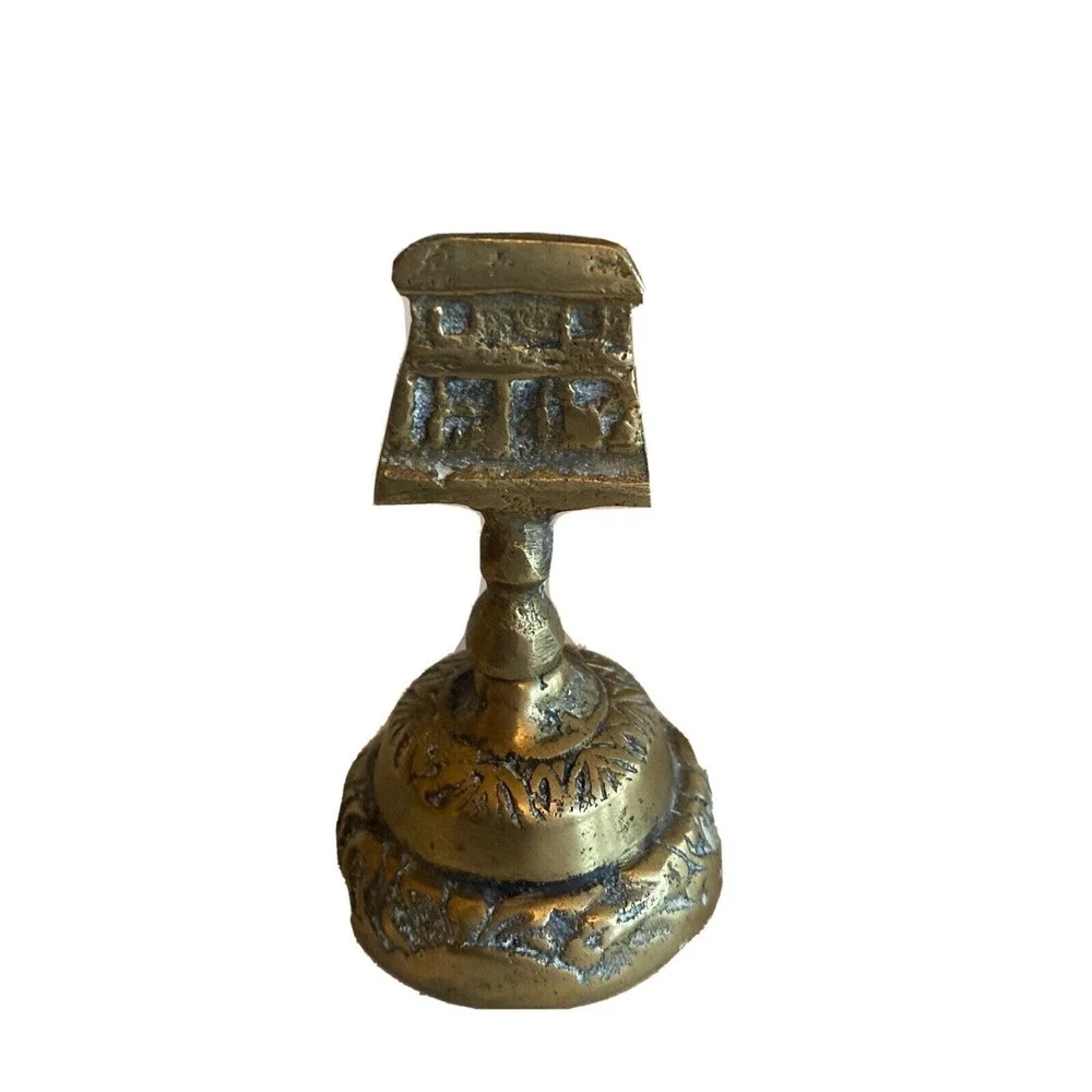 Brass Hand Bell Gold Vintage House Handle Etched Floral Pattern Antique